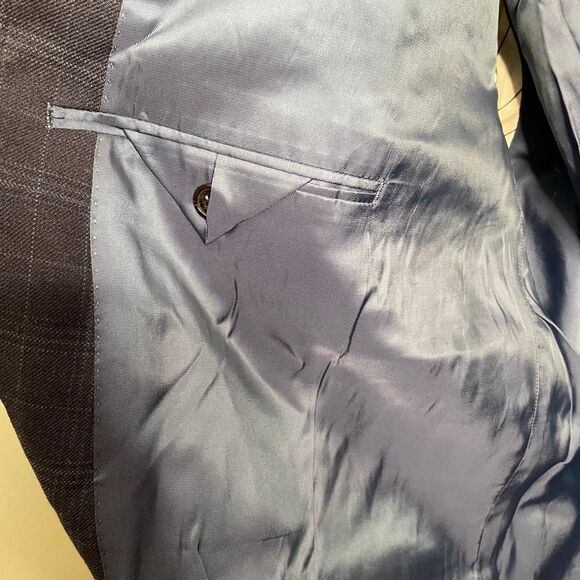 LRL Ralph Lauren Mens Sportcoat 54L Big Tall Blue Windowpane Plaid Wool Silk - Picture 8 of 10